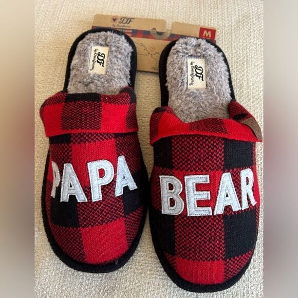 Dearfoams “Papa Bear” Red Buffalo Plaid Clog Slippers Men’s Size 9 NWT 🐻 - Picture 7 of 7